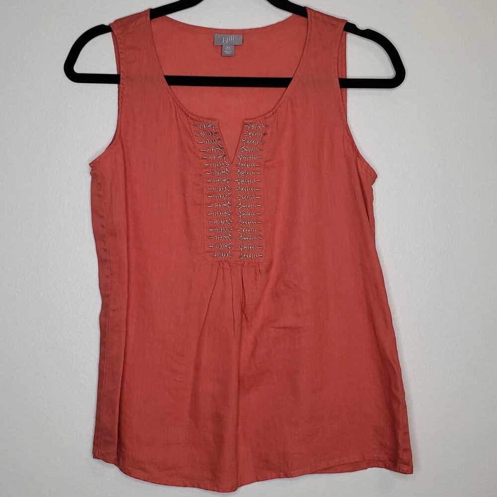 J. Jill| Linen Coral Embroidered Blouse
